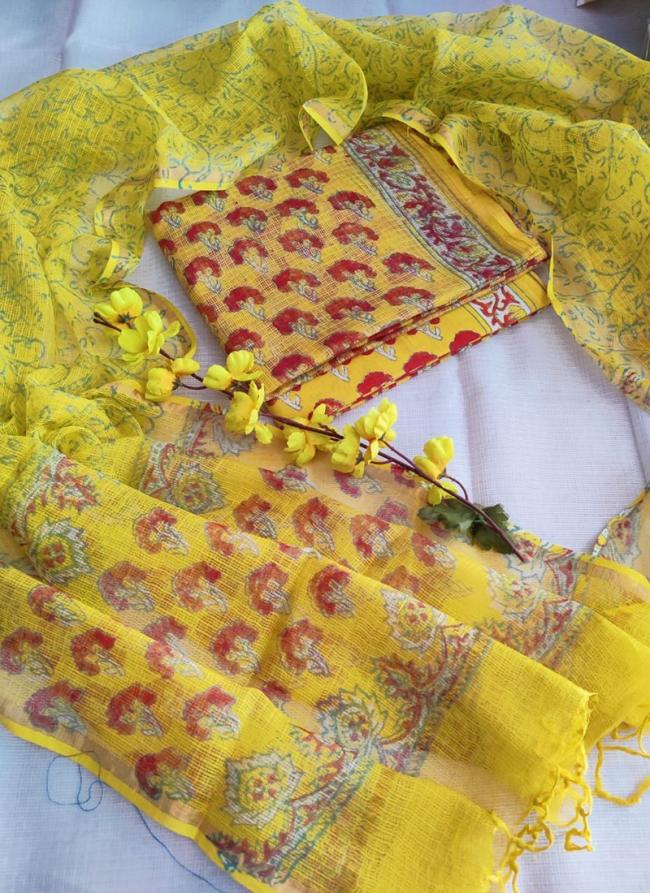 Cotton Yellow Casual Wear Printed Salwar Suit